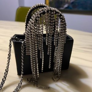 Kara Black Crystal Fringe Micro Tote